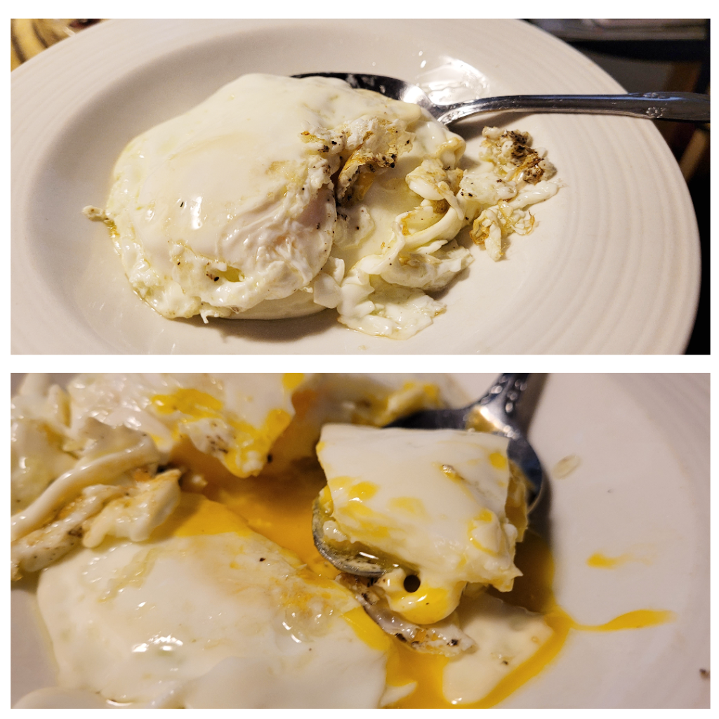 photograph, two eggs basted in EVOO, cooked soft